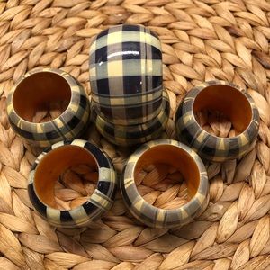 Plaid Dark Blue and Yellow Napkin Rings Made in India